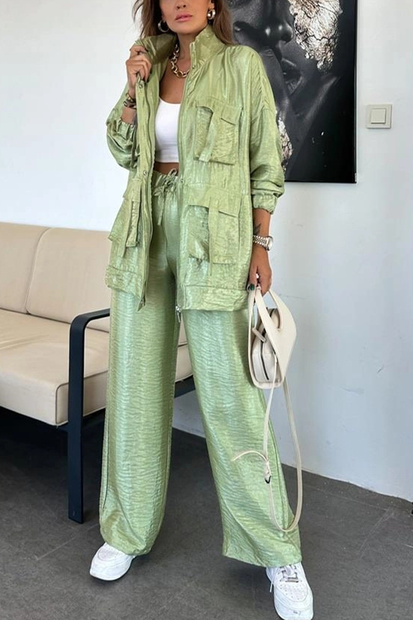 Easy on Me Metallic Fabric Elastic Waist Pocketed Wide Leg Pants | Consonak