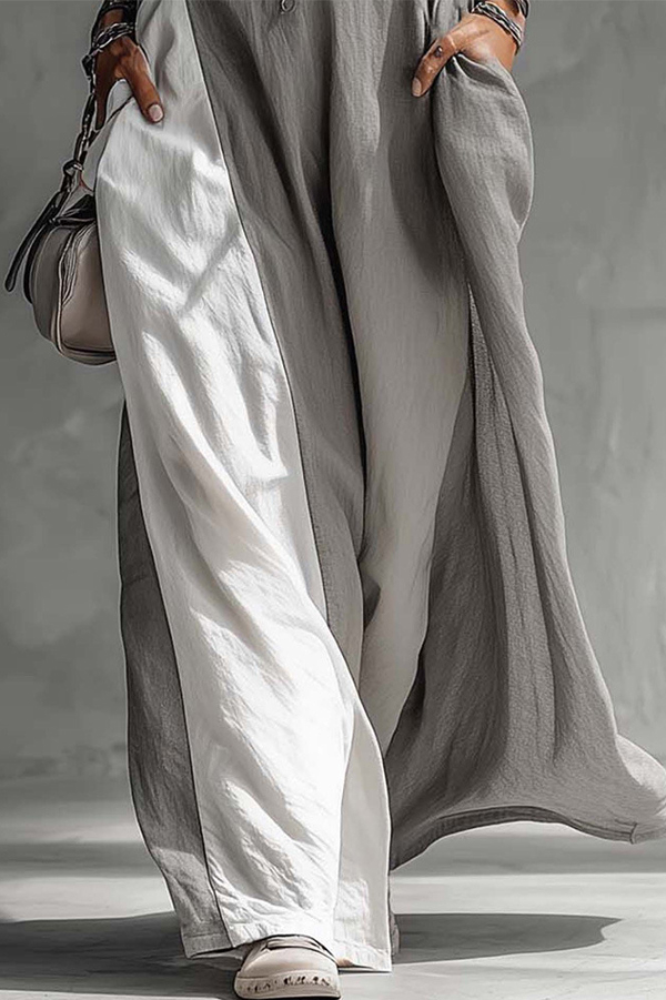 Stylish Color-blocked Round Neck Sleeveless Casual Pocket Loose Maxi Dress