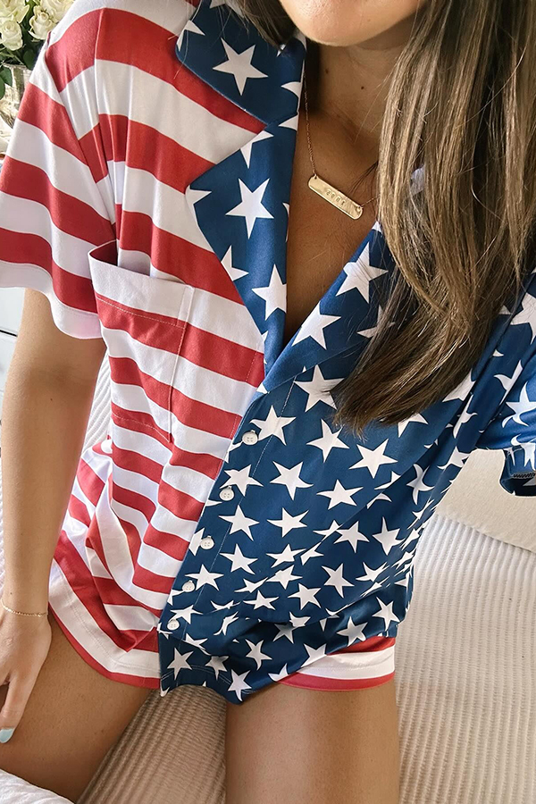 Summer Adventures Unique Print Pocket Loose Shirt and Elastic Waist Shorts PJ / Vacay Set-consonak