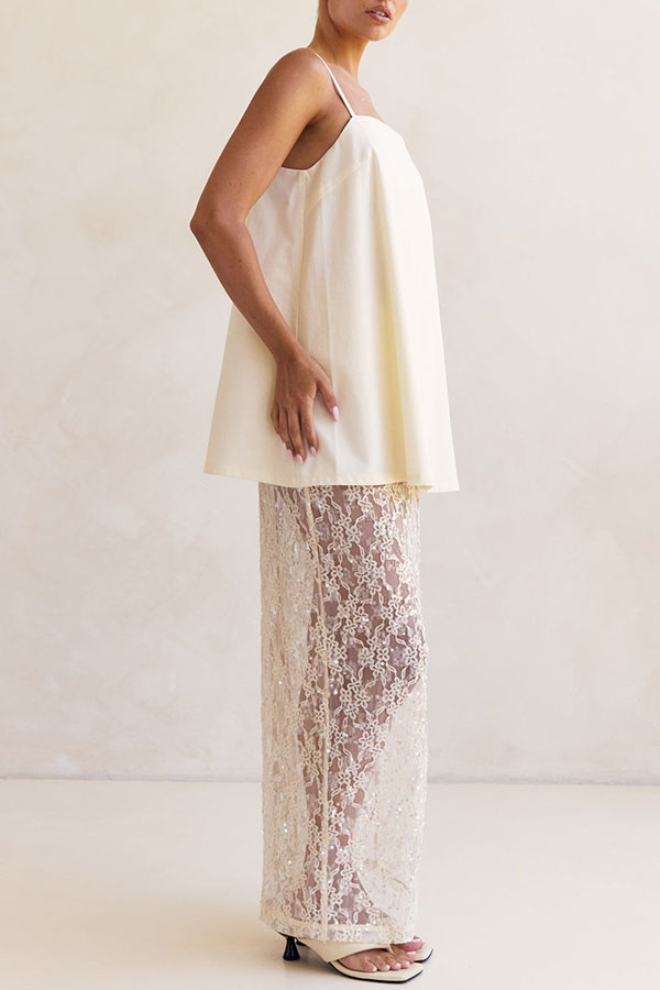 Vera Semi Sheer Flower Lace Sequin High Rise Maxi Skirt-consonak