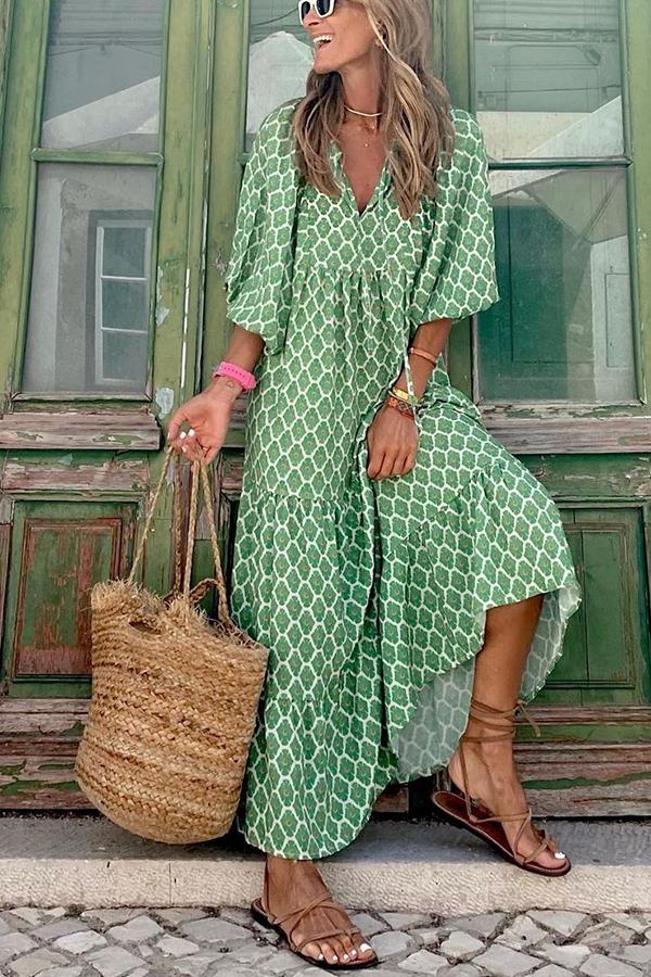 Wandering Soul Puff Sleeve Loose Midi Dress-consonak