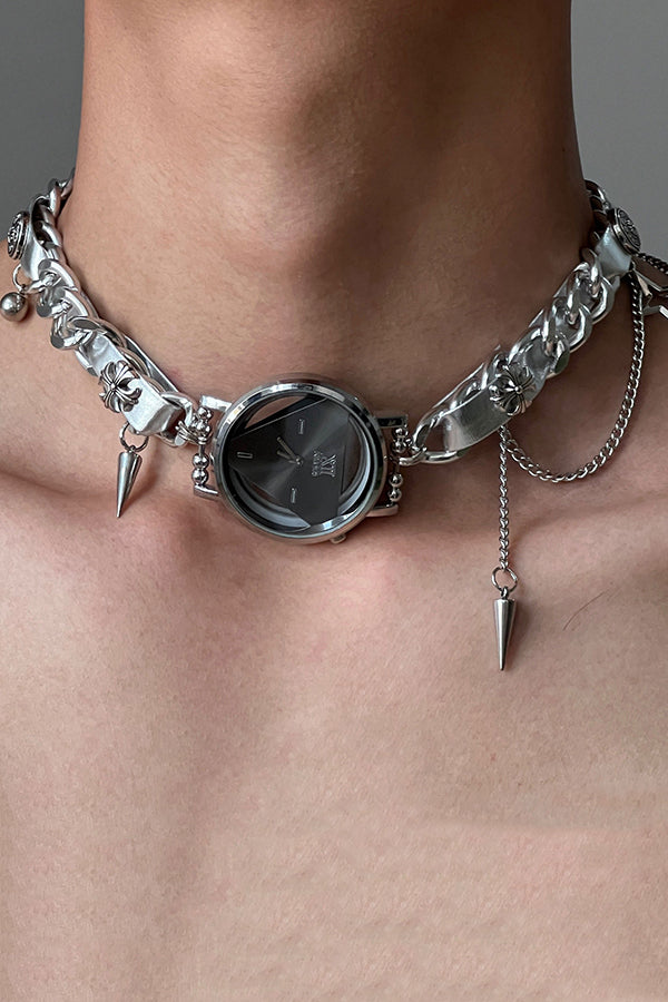 Fashionable Time Dial Metal Necklace-consonak