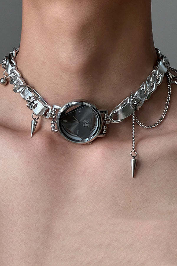 Fashionable Time Dial Metal Necklace-consonak