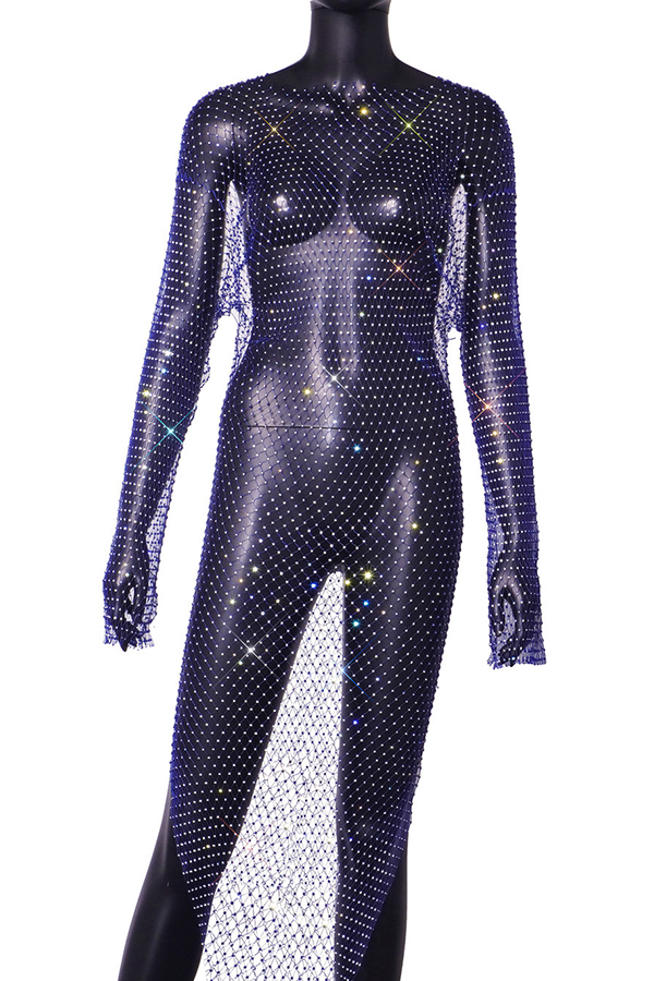 Best Layering Items Mesh Wide Neck Long Sleeve Slit Cover-up Maxi Dress-consonak