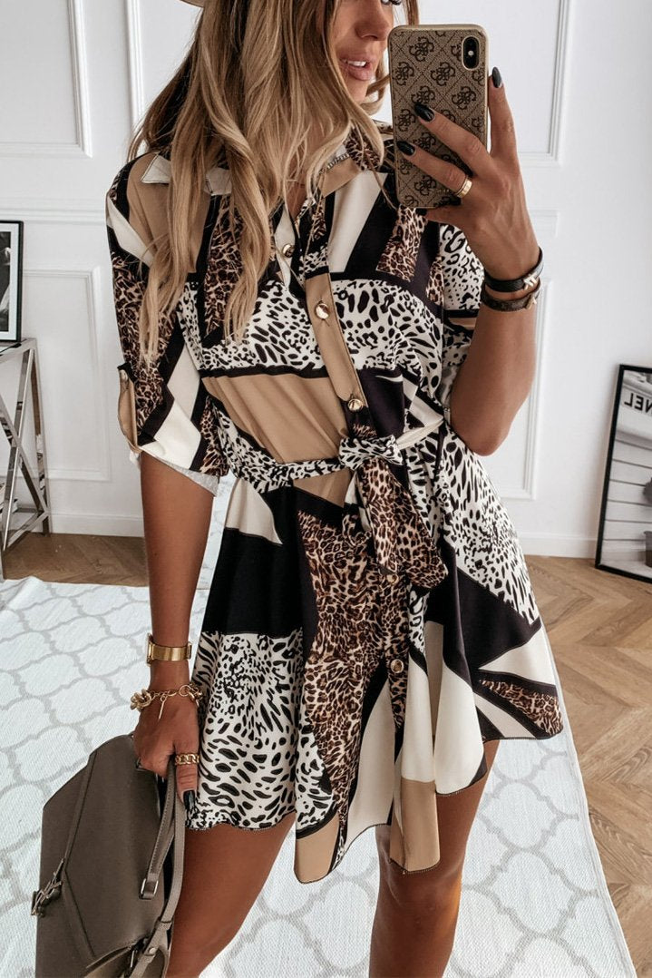 Casual Printed Shirt Mini Dress-consonak