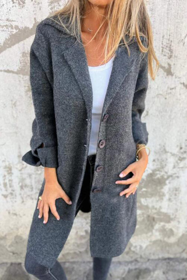 Solid Color Lapel Pocket Single Breasted Midi Coat-consonak