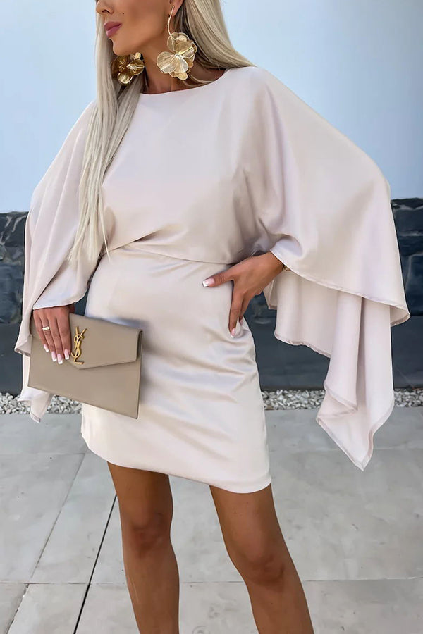 Beautiful Wings Satin Butterfly Sleeves Elastic Waist Formal Mini Dress-consonak