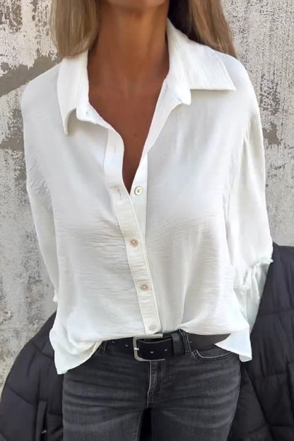 Soft and Flowing Button Up Ruffles Lantern Sleeve Versatile Casual Shirt-consonak