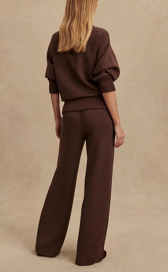 Meet The Autumn Ribbed Zipper Neck Sweatshirt and Elastic Waist Pocketed Loose Pants Set | Consonak