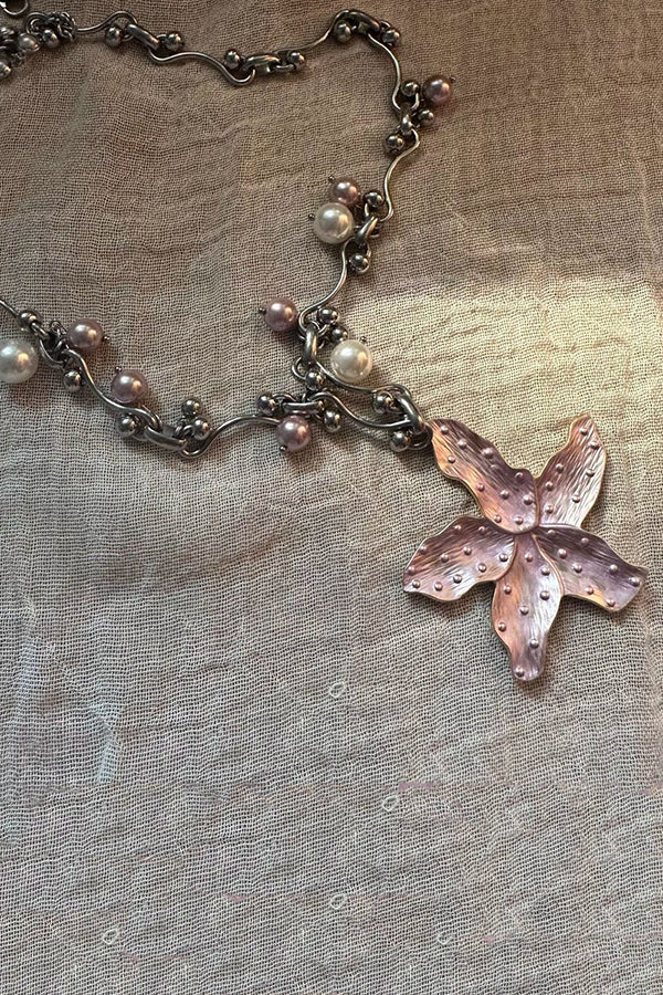 Elegant Flower Pink and Purple Pearl Necklace-consonak