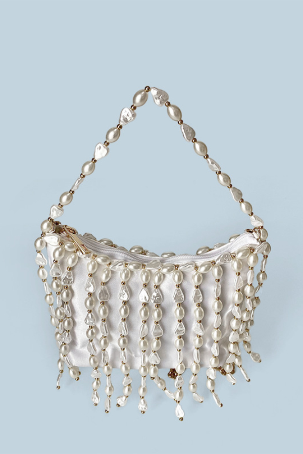 Fashionable Pearl Irregular Beaded Tassel Bag-consonak