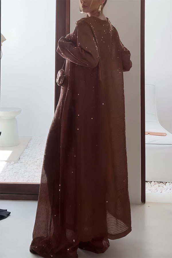 Seaside Whisper Sequin Open Front Long Sleeve Loose Cover-up