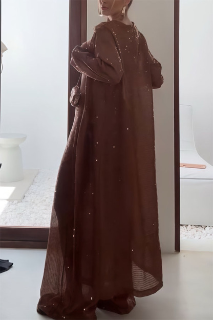 Seaside Whisper Sequin Open Front Long Sleeve Loose Cover-up