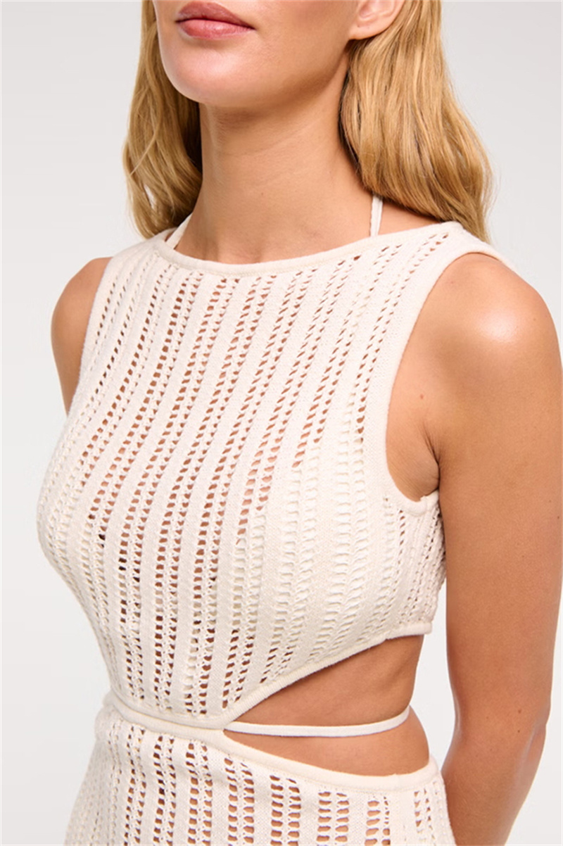 Beach Day Crochet Knit Cutout Waist Coverup Stretch Maxi Dress-consonak