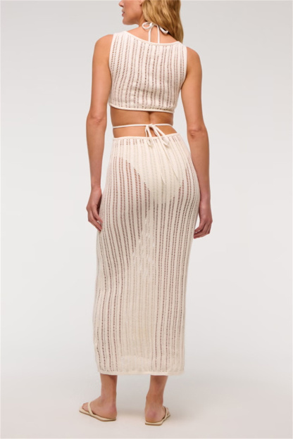 Beach Day Crochet Knit Cutout Waist Coverup Stretch Maxi Dress-consonak