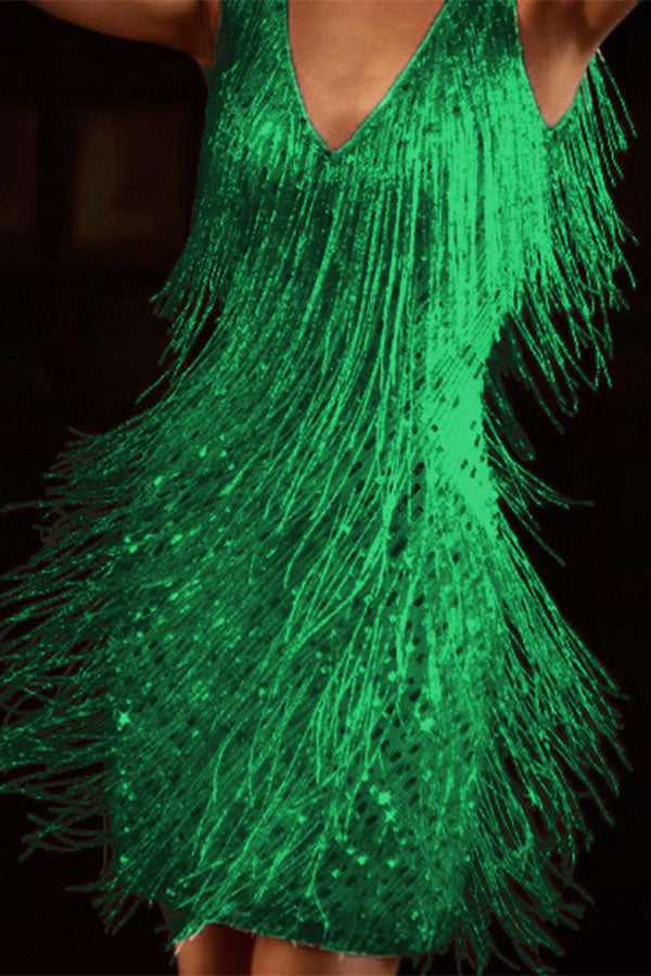 Deep V Sleeveless Fringed Midi Skirt-consonak