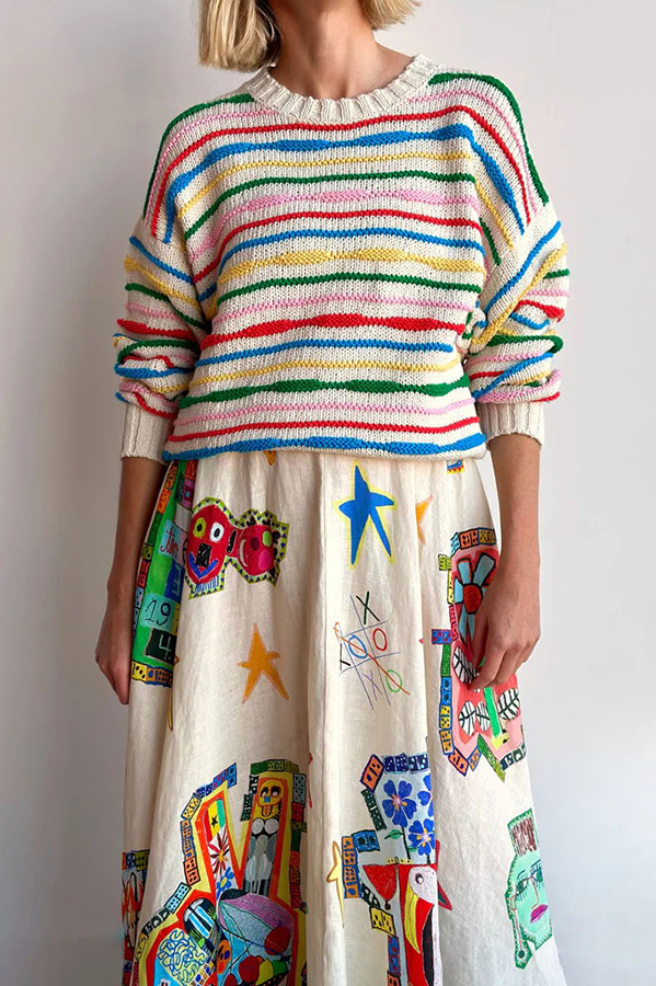 Miami Happy Hour Linen Blend Unique Print Smocked Back Pocketed Midi Dress-consonak