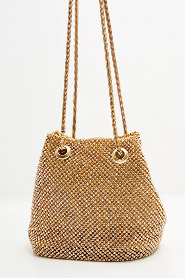Sequined Rhinestone Cross-body Bucket Bag-consonak
