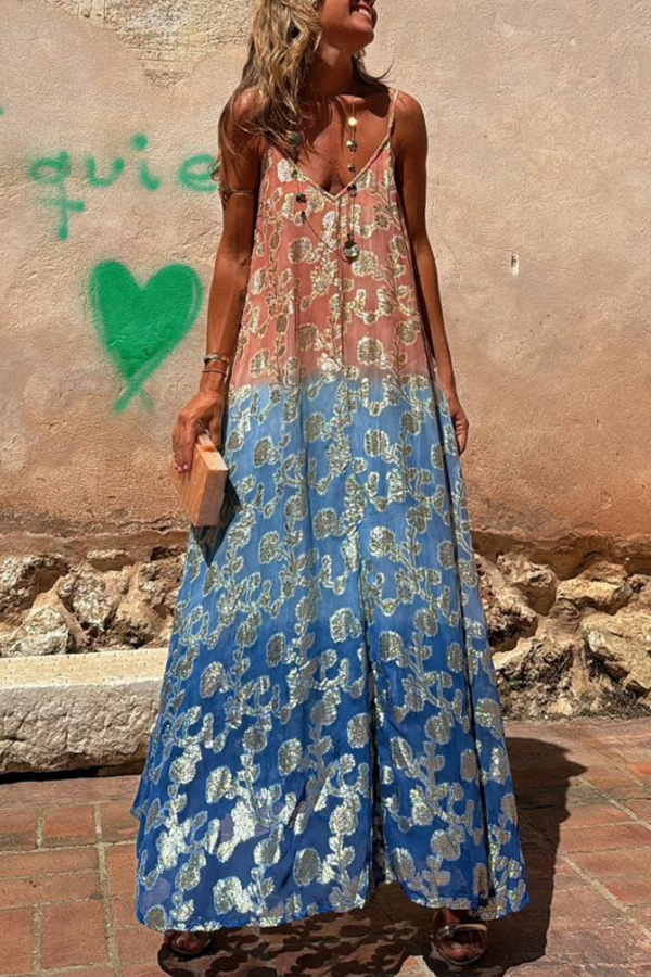 Bianca Tie Dye Gradient Flower Print Pocketed A-line Slip Maxi Dress-consonak