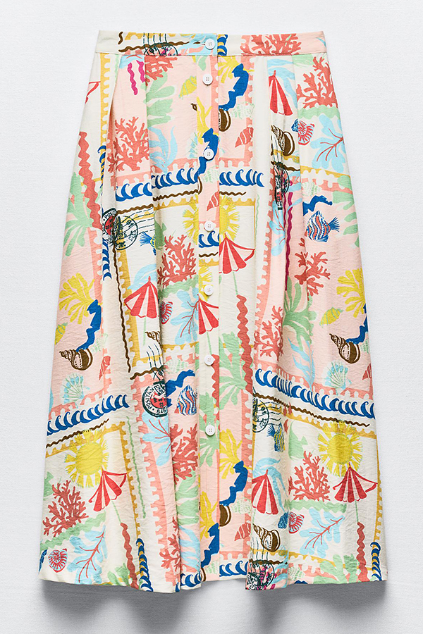 Multicolor Printed Sexy V Neck Halter Top and Midi Button-down Skirt Set-consonak