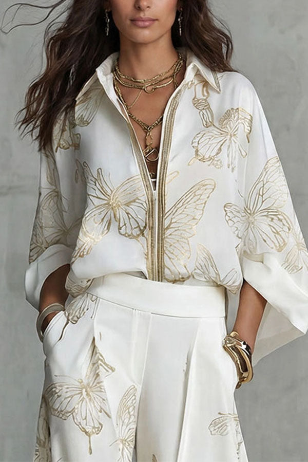 Flowy Butterfly Pattern Two-Piece Set-Consonak