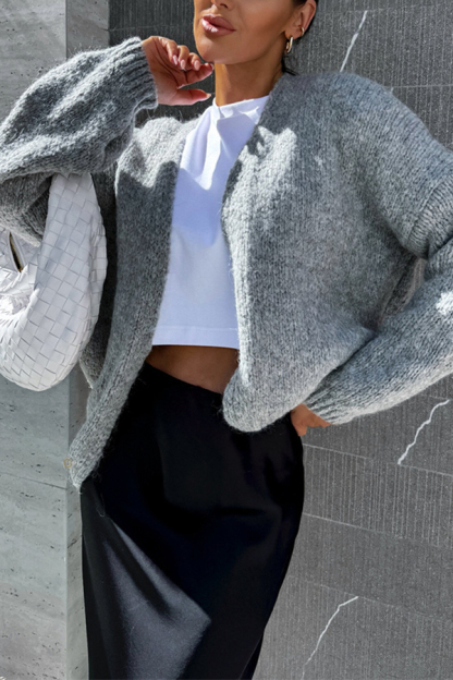 Solid Color Casual Long Sleeve Knitted Cardigan-consonak