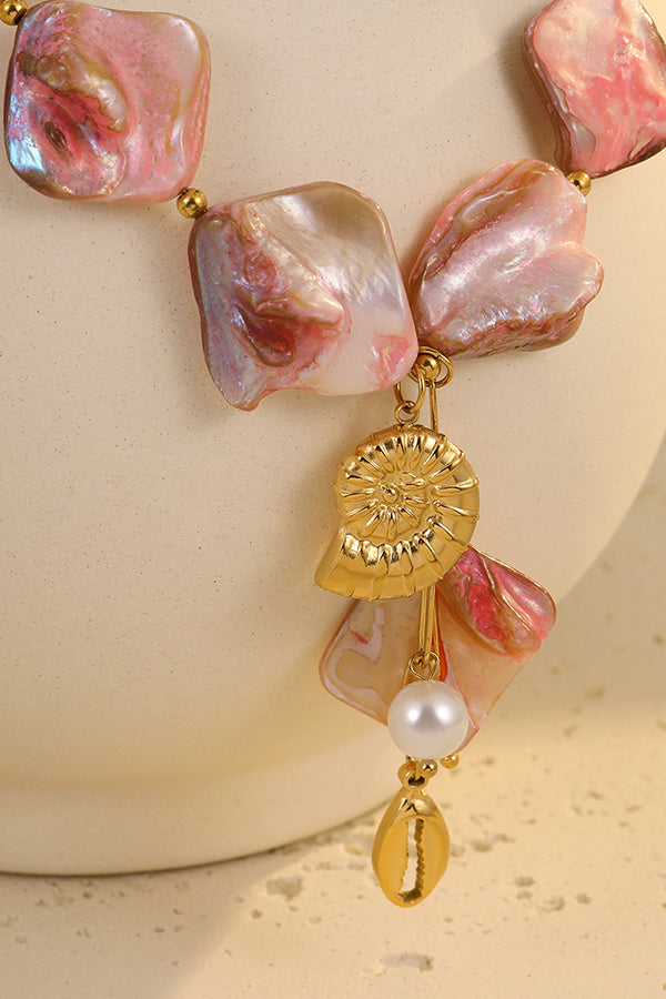 Fashion Pink Beaded Shell Beach Style Necklace-consonak