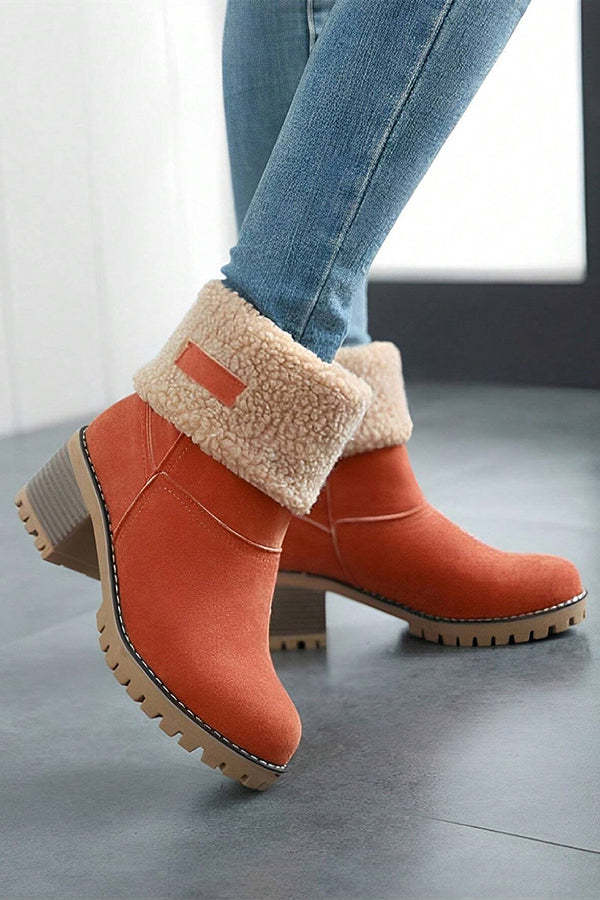 Leopard Print Thick Heel Warm Mid-calf Snow Shoes-consonak