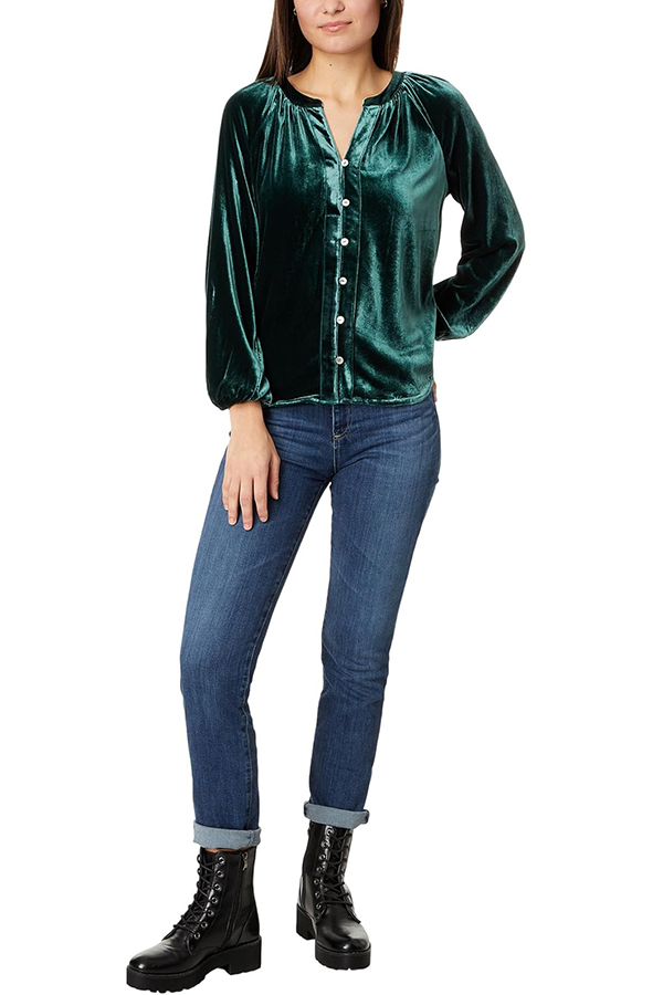 Solid Color Velvet V-neck Long-sleeved Shirt-consonak