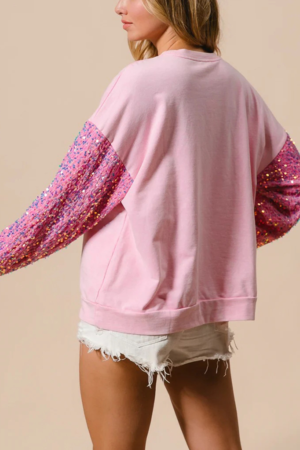 Christmas Casual Loose Round Neck Sequined Sleeve Sweatshirt | Consonak