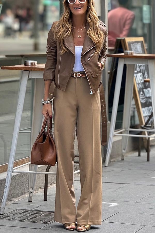 Play My Way Faux Leather Zipper Lapel Pocketed Moto Jacket-consonak