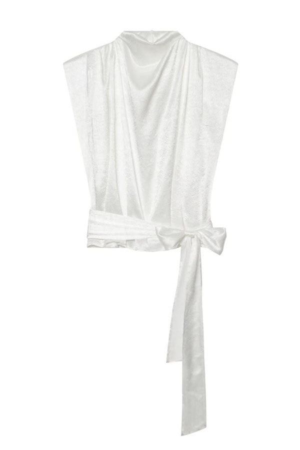 L'Aura Padded-Shoulder Wrap-Around Satin Top-Consonak
