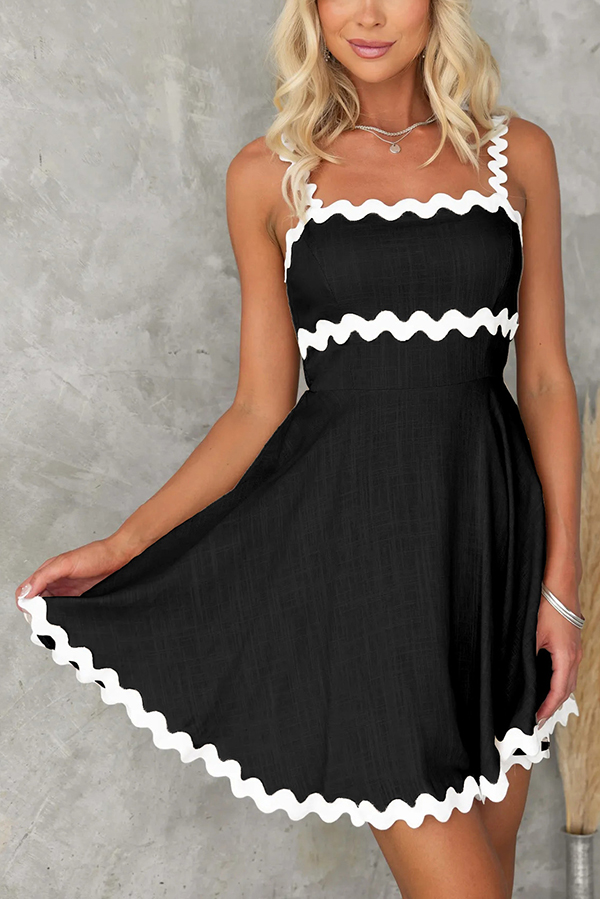 Aimie Solid Color Wavy Lace Sexy Suspender Mini Dress-consonak