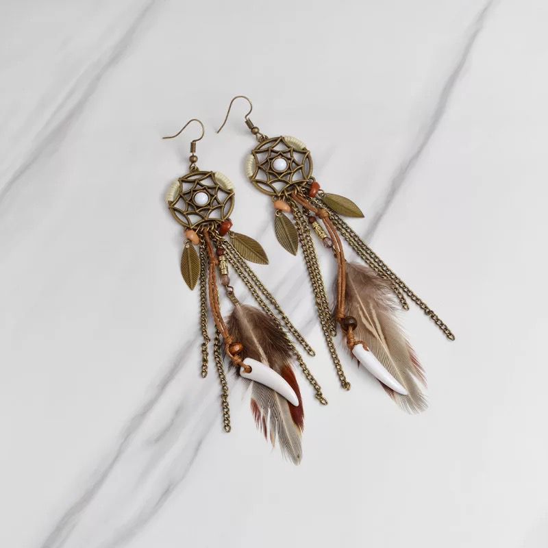 Boho Vintage Colorful Feather Tassel Dangle Drop Earrings-consonak