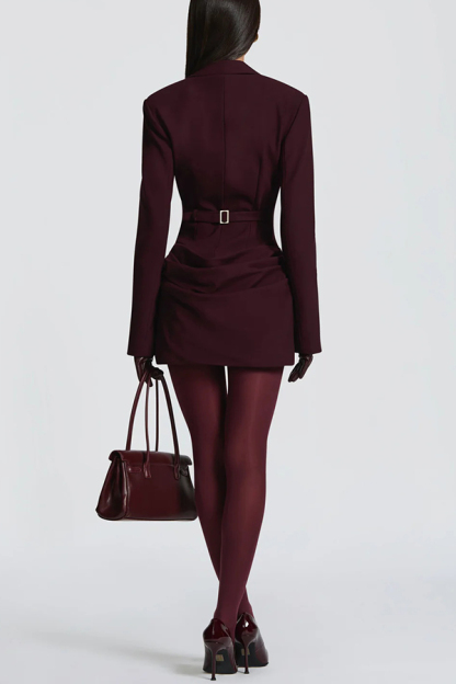 Solid Color Slim-fit V-neck Elegant Draped Formal Mini Dress-consonak