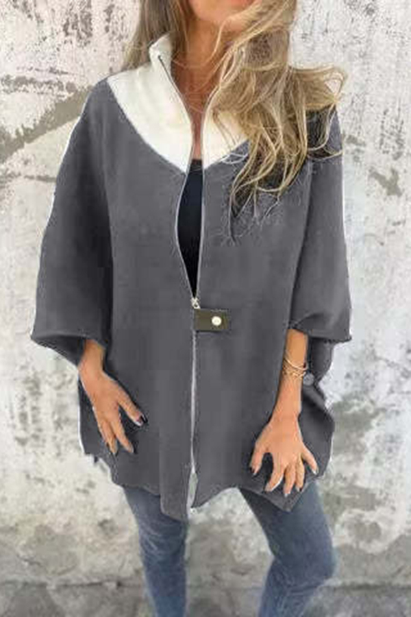 Fashionable Casual Stand Collar Zippered Loose Jacket-consonak