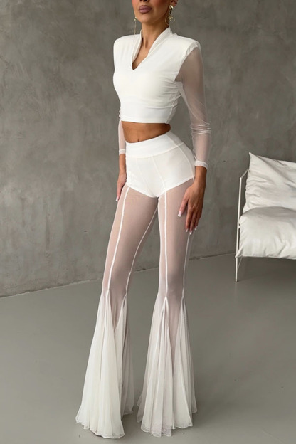 Deep Chic Mesh High Rise Elastic Waist Fishtail Stretch Pants-consonak
