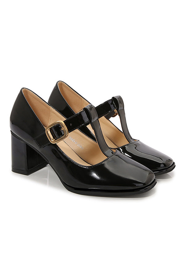 Square Toe Mary Jane Block Heel Retro High Heels-consonak