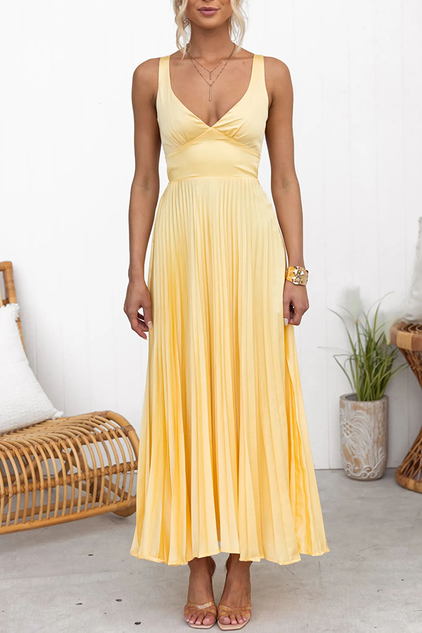 Tucson Sunset Pleated Back Elastic Umbrella Maxi Dress-consonak