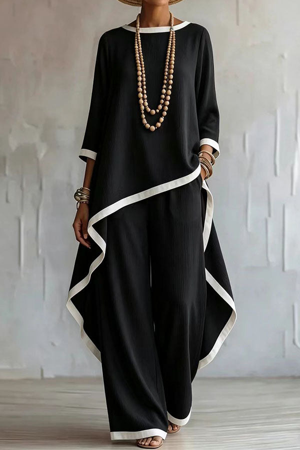 Minimalist Asymmetric Tunic & Wide-Leg Trouser Set-Consonak