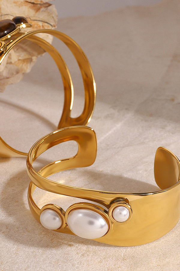 Fashionable Stainless Steel Hollow Gemstone Open Bracelet-consonak