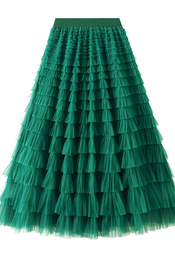 Be Your Own City Queen Tiered Elastic Waist Tulle Maxi Skirt-consonak