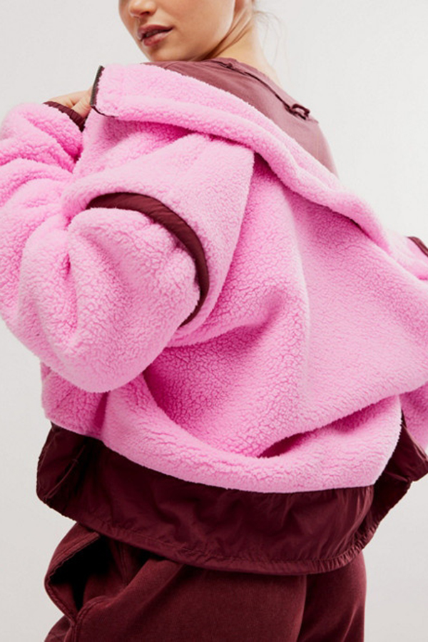 Stylish Patchwork Stand Collar Sherpa Zipper Jacket-consonak