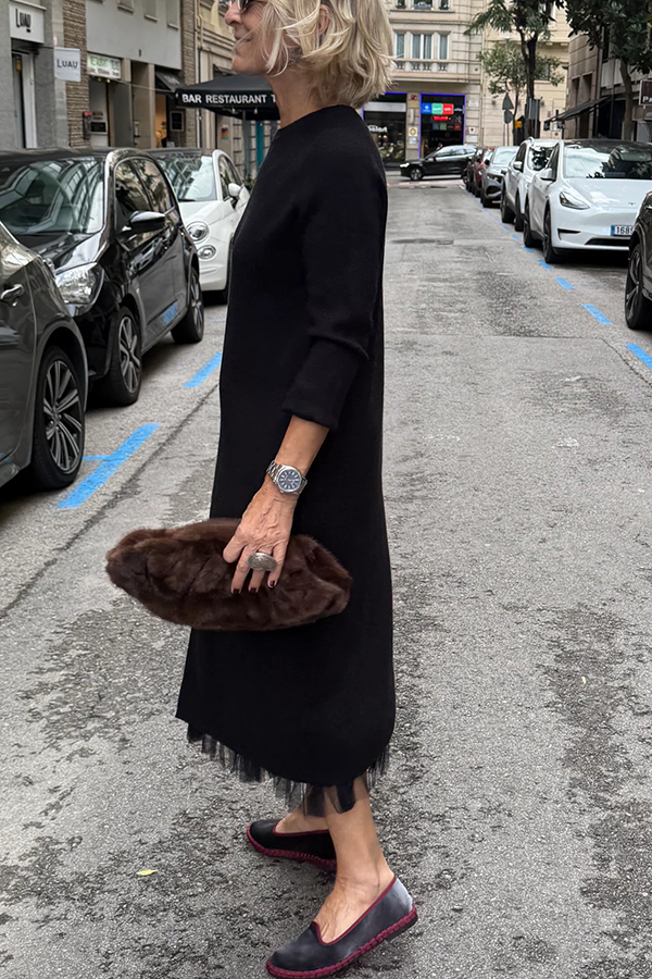 Jollie Knit Long Sleeve Front Slit Midi Sweater and Pleated Tulle Stretch Tank Midi Dress Two-piece Set-Consonak