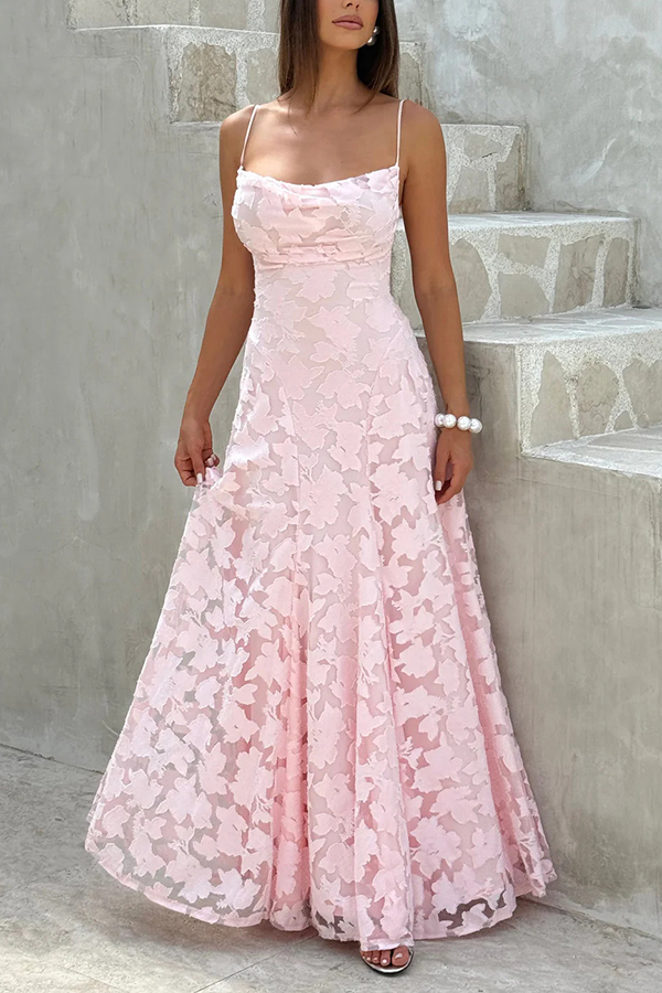 Francis Custom Floral Burnout Fabric Cowl Neck Back Lace-up Maxi Dress | Consonak