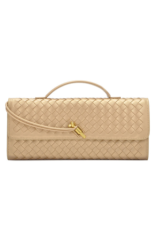 Woven Soft Leather Horizontal Square Accordion Bag | Consonak