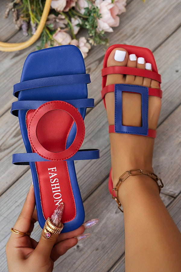 Fashionable and Casual Color-blocked Simple Flat Sandals-consonak