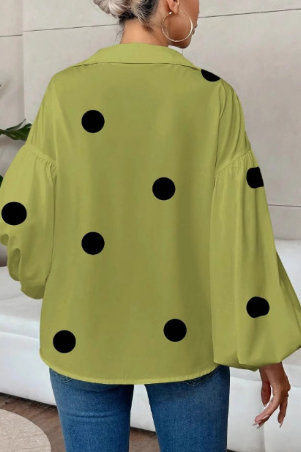 Stylish Polka Dot Print Collared Puff Sleeve Loose Shirt | Consonak