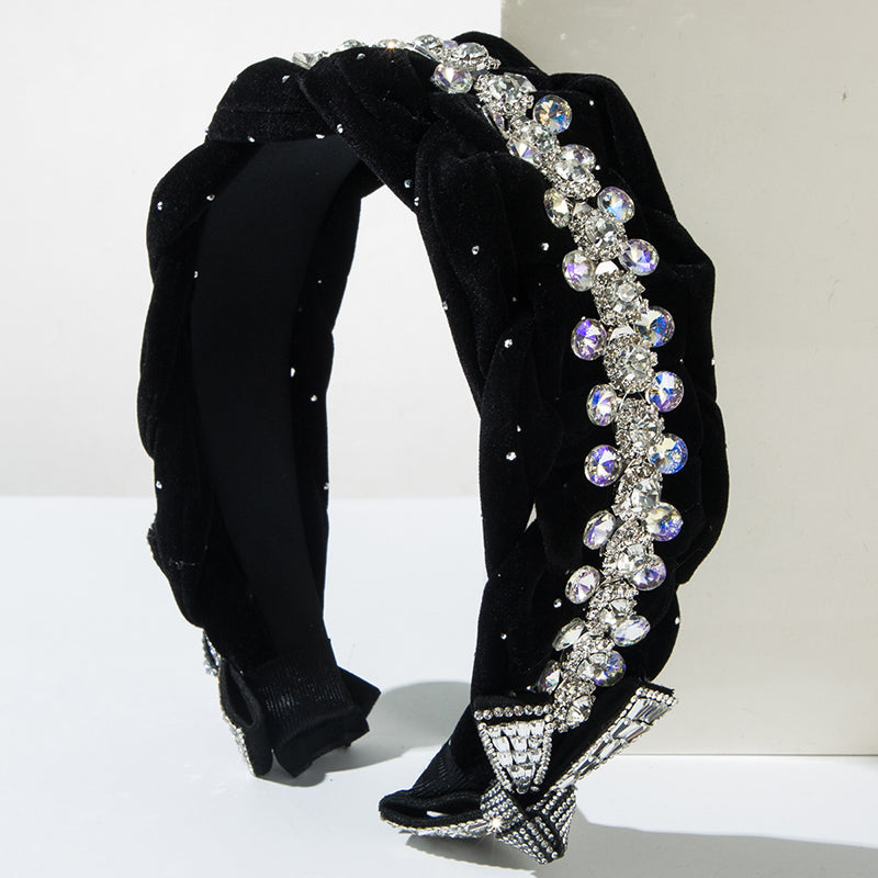 Light Luxury Starry Velvet Braided Diamond Headband-consonak