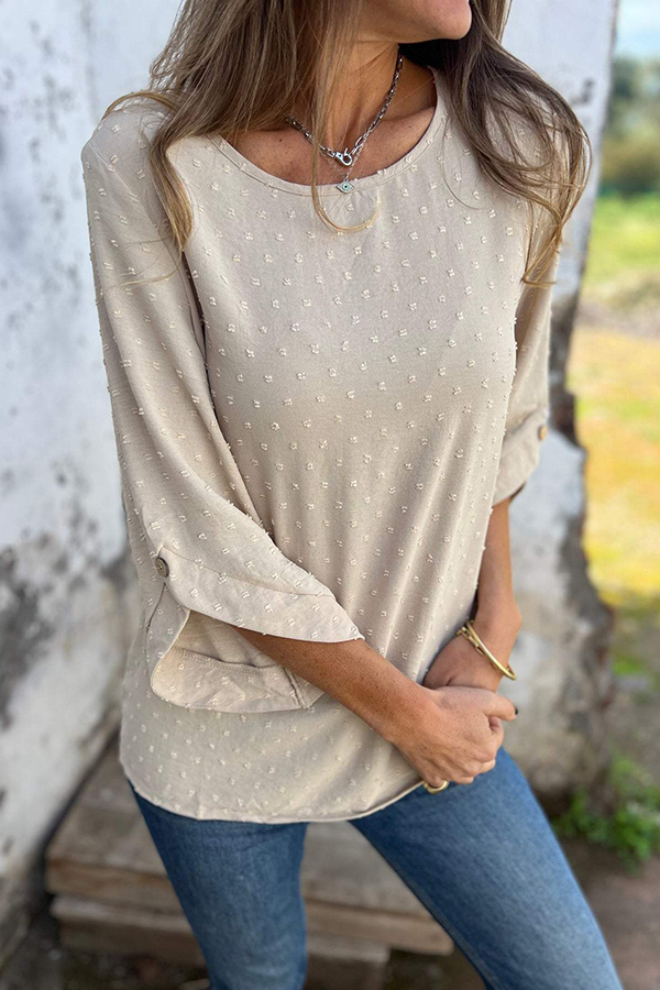 Kaitlin Chiffon Jacquard Button Half Sleeve Casual Loose Blouse-consonak